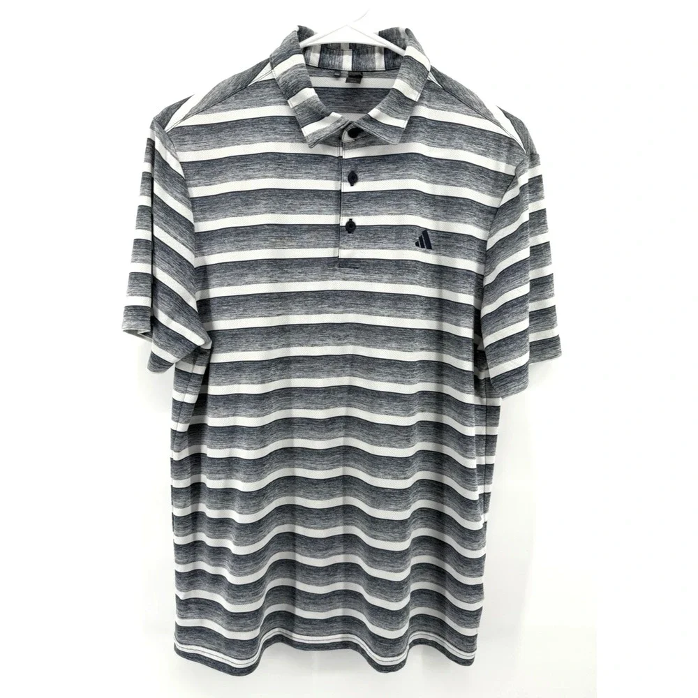 ADIDAS Golf Navy Blue White Gradient Stripe Performance Wick Polo Shirt Men M